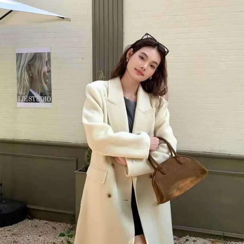 2025 Autumn/Winter New Arrival Premium Wool Blazer For Women - Thickened Medium-Length Grey Shoulder-Concealing Wool CoatT251224