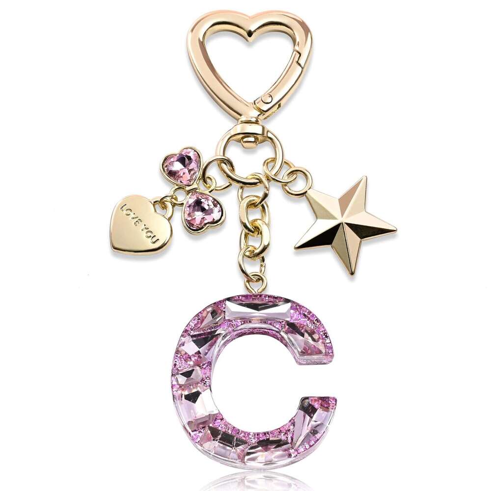 Hot-Selling Initial English Star Heart Bow Keychain Shiny Pendant Bag Accessory
