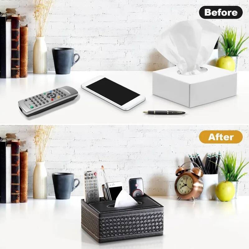Elegant Faux Leather Tissue Box Cover with Remote Holder - Stylish Living Room Decor, Desktop Storage Organizer ddmythur