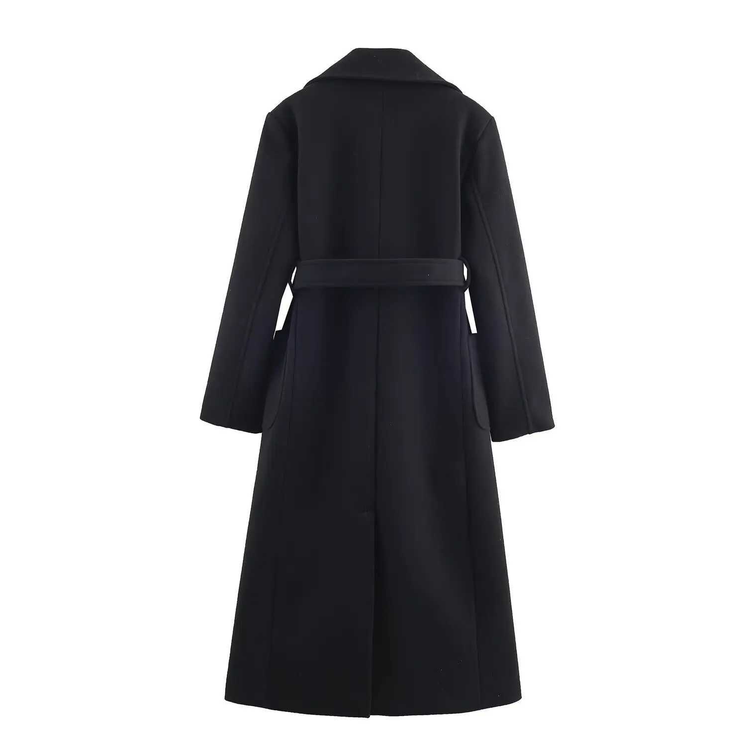 Autumn Womens Long Woolen Coat With Belt Turn-Down Collar Elegant Winter Female Solid Slim Coats Lady Jackets StreetwearT251224