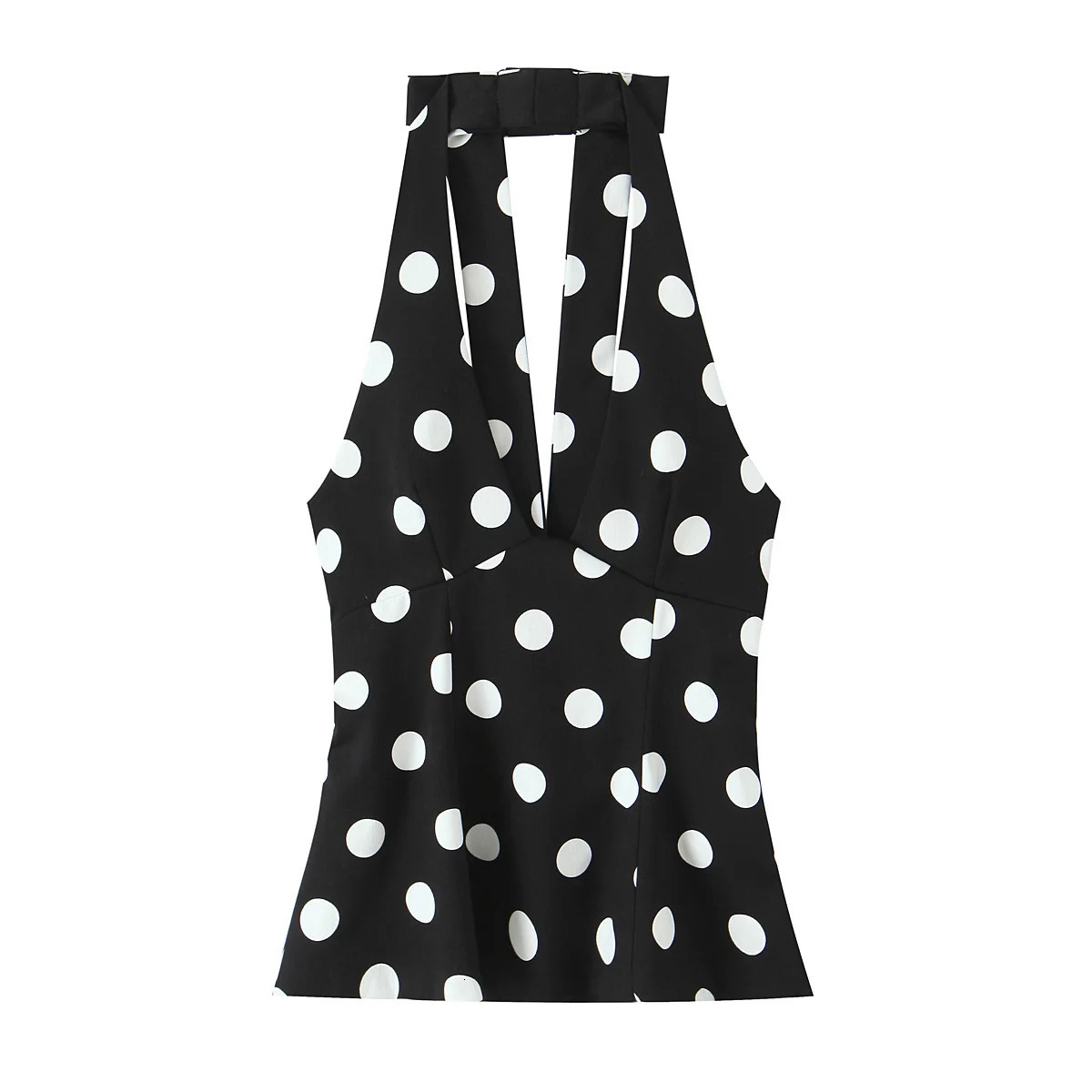 Summer Arrivals Womens Clothing Bowknot V-neck Sleeveless Slim Fit Polka Dot Halter Neck Top 251224