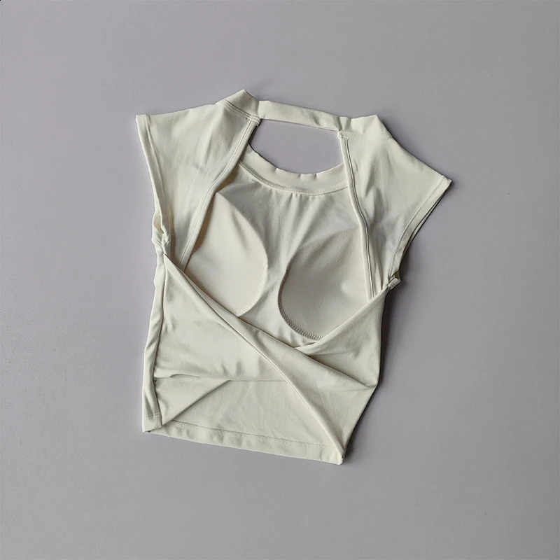 Sexy Short Backless Fixed Chest Pad Sports T-shirt Vest Womens Tight Fitting Quick Drying Slimming Yoga Suit Top Clothing 251222