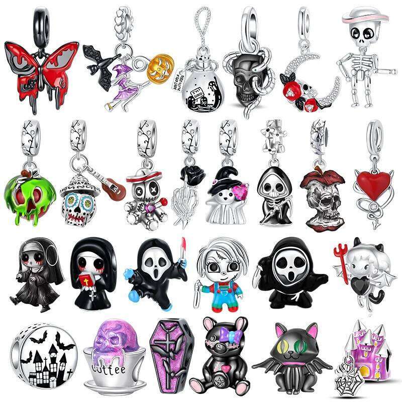Original Charms Bead 925 Sterling Silver Horror Nun Grim Reaper Poison Apple Halloween Pendants Fit Bracelet DIY Jewelry Marking X251224