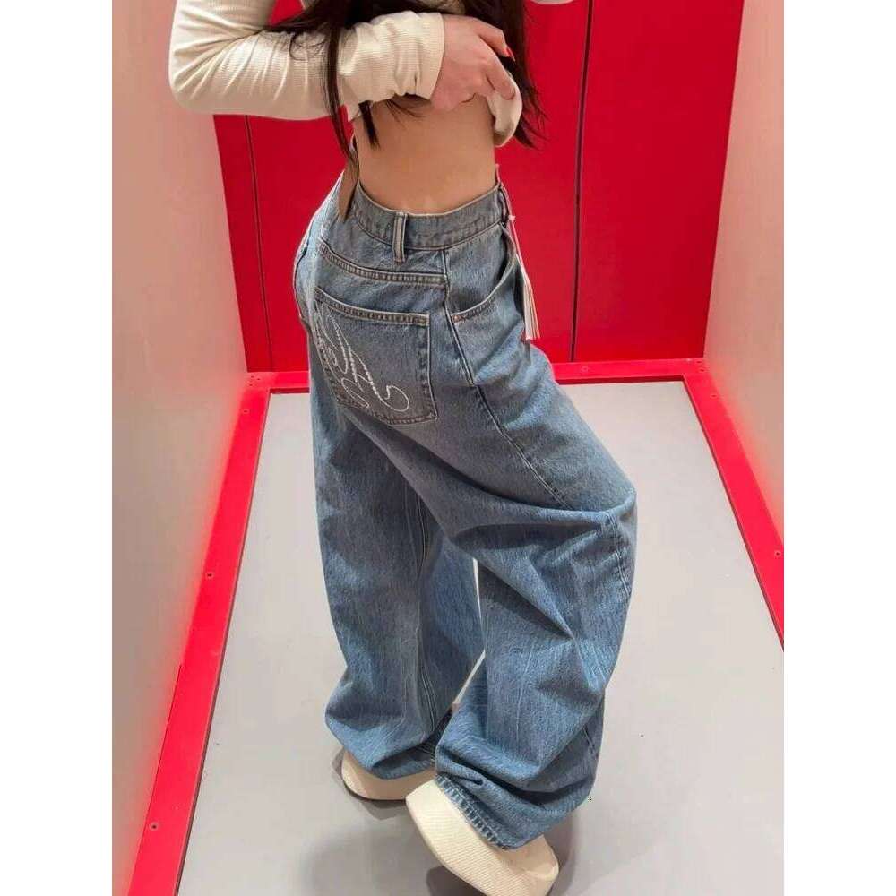 2025 Ropa Y2K Style Letter Hot Fix Rhinestone Baggy Stacked Jeans Pants For Women Clothing Luxury Wide Leg Lady Denim Trousers X251224