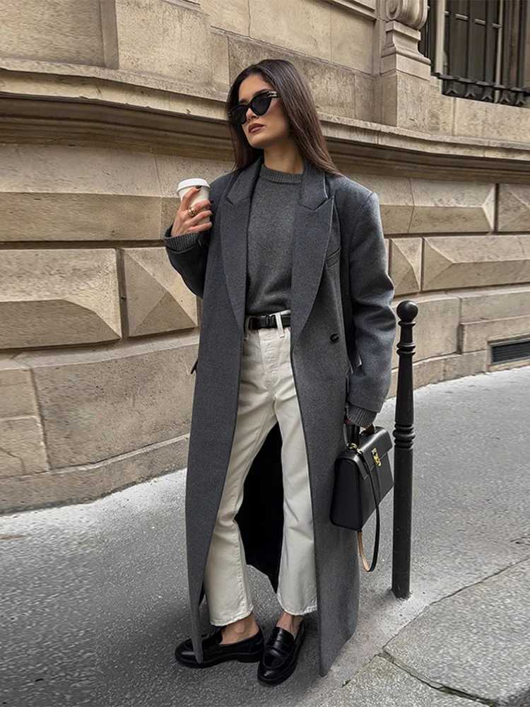 Office Womens Woolen Long Coat Turn-down Collar Long Sleeve Single Button Mid-length Outerwear 2025 Autumn New Lady OvercoatsT251224