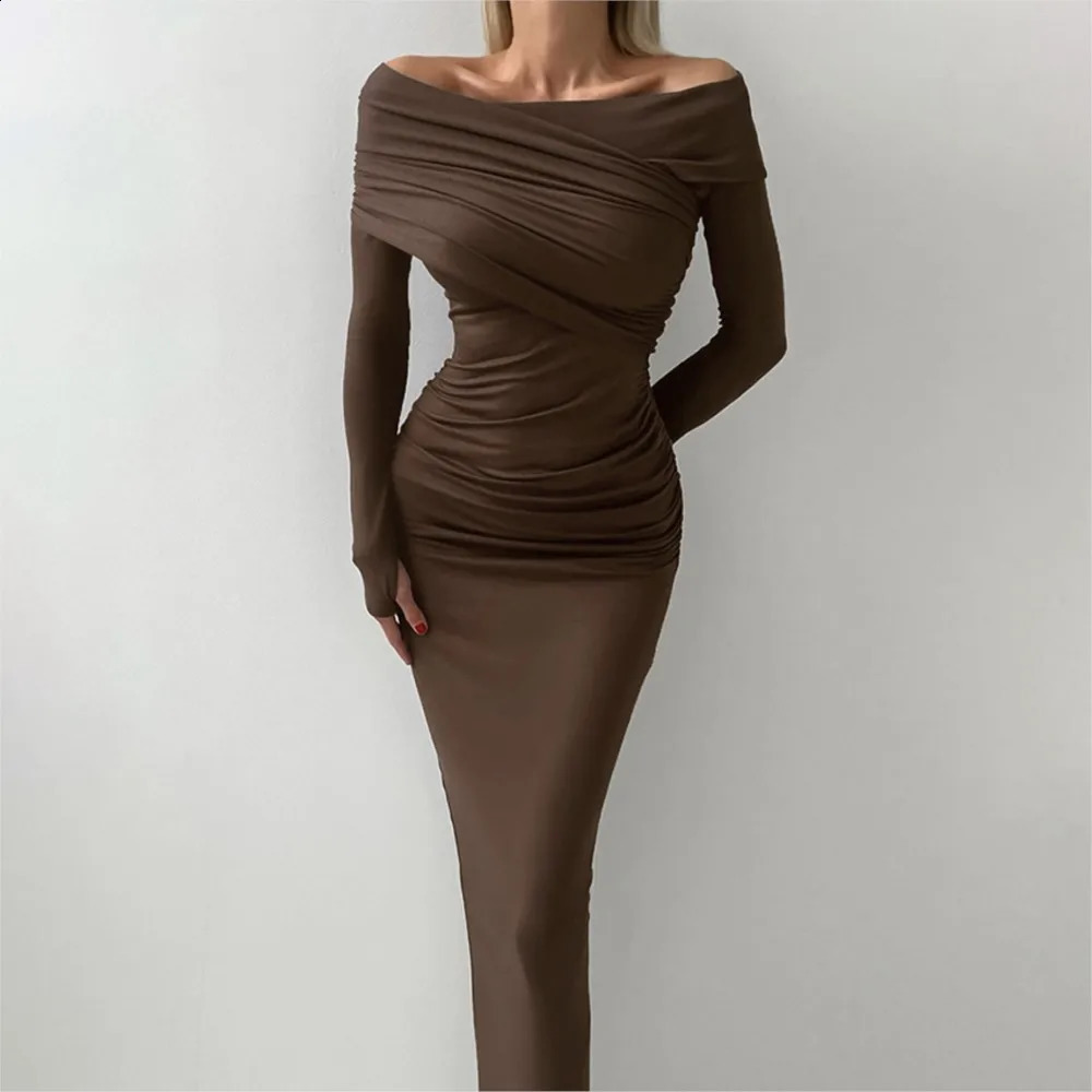 Hip-hugging Long Spring Autumn Women Warm Tight One-line Collar Bottoming Dress Elegant Party Dresses Vestidos Para Mujer 251223 C260312