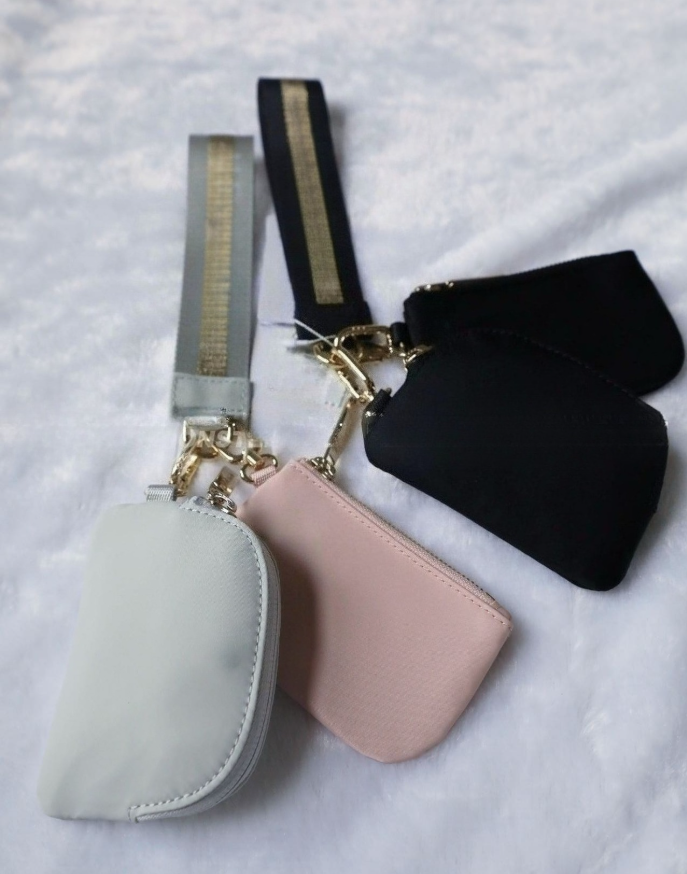 Yoga wristlet Clutch Bag keychain Wallet Gym Bag Dual Pouch Mini Designer Purse With Detachable Zipper Wrap Around Wristlet Black Gold Belt Waist Bags Bum Bags