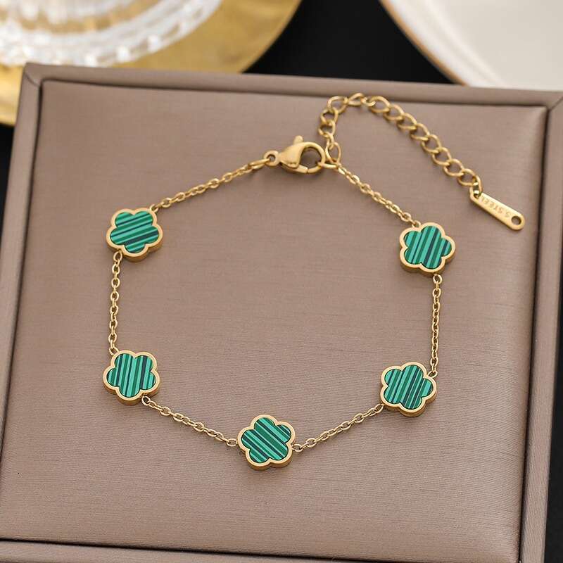 Bracelet for Women Jewelry Internet Celebrity Hot Item 18k Gold Plated Double-Sided OL Mother-of-Pearl Clover Versatile Daily Wear Accessory