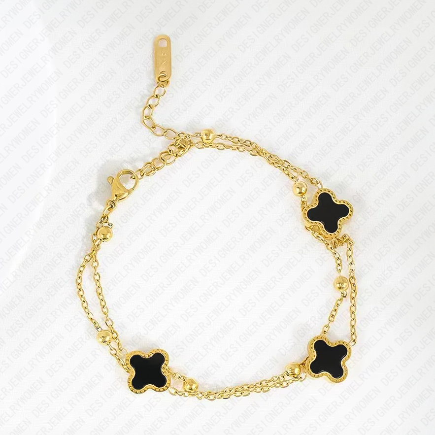 Designer Bracelet for Women Stainless Steel 18K Gold Plated Bangle Double Layer Floral Bangles Luxury Jewlery Designer for Women Sparkling Elegant Gif