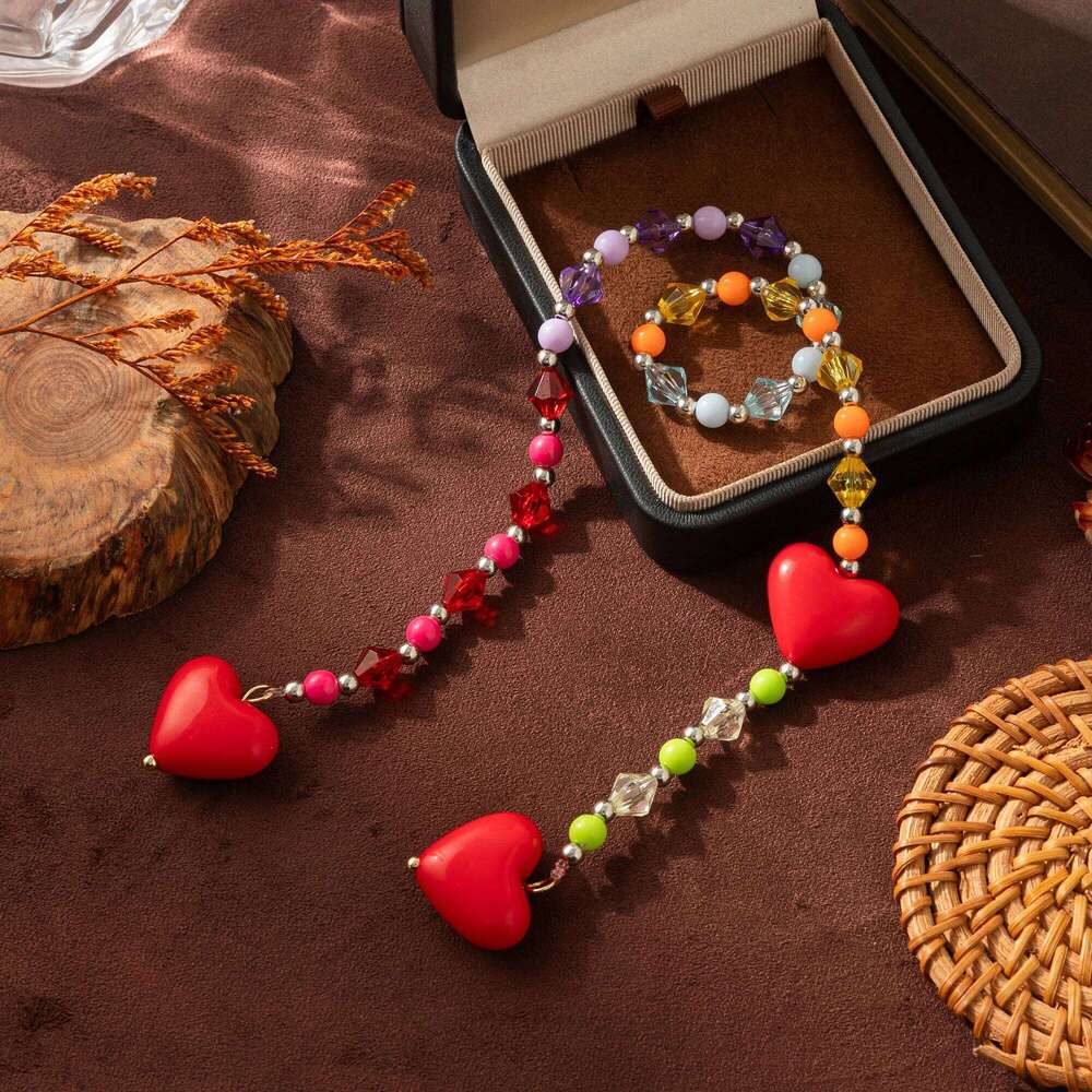 Small and trendy versatile red heart pendant chain macaron color keychain bag charm X251224