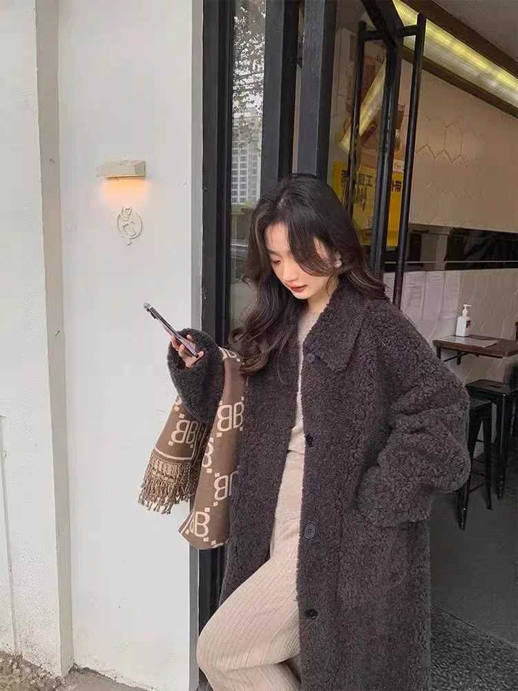 Lamb Velvet Jacket Womens 2024 Autumn And Winter Retro Mid Long Casual Turn-down Collar Wool Coat Single Breasted Woolen CoatsT251224