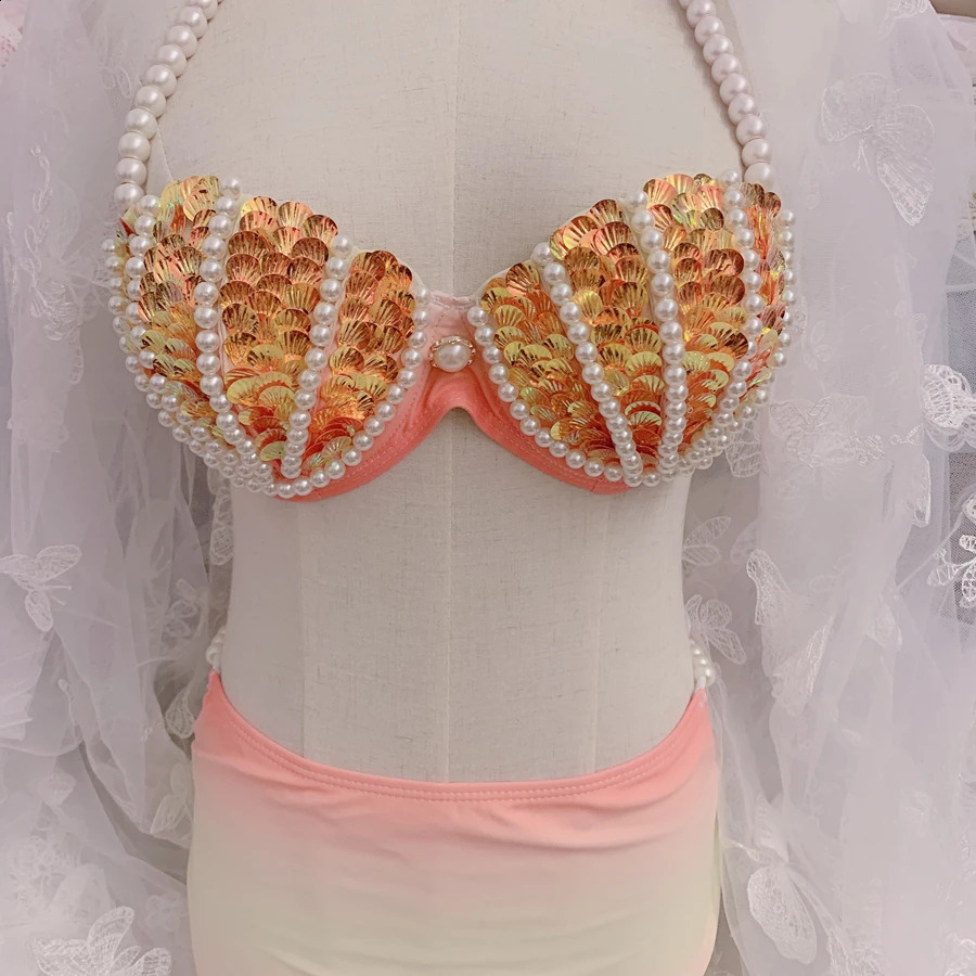 RM Mermaid Sequin Corset Bikini Swimsuit Free Diving Performance Oceanarium Electro Festival Bra Bar Cos Costumes 251223