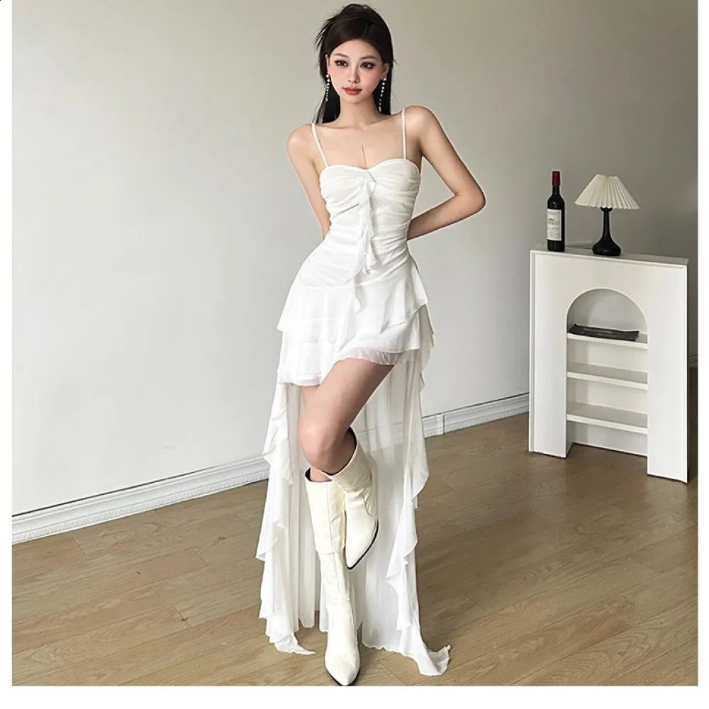 SylCue Ruched Ruffles Mini Dress Women Sexy Backless Off Sleeve Mesh Patchwork Asymmetry Hem Midnight Club Party Elegant Outfits 251223 C260311