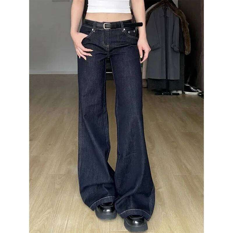 Blue Jeans Women's Hip-hop Fashion Vintage Streetwear Y2K Wide Leg Straight Jean High Waist Trouser Classic Baggy Denim Pants X251224