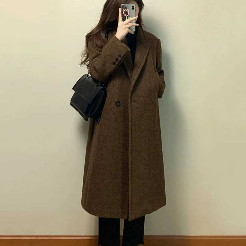 2025 New Fashion Womens Overcoat Top Womens Woolen Coat Autumn Winter Temperament Thicken Solid Color Womens Woolen Coat H220T251224