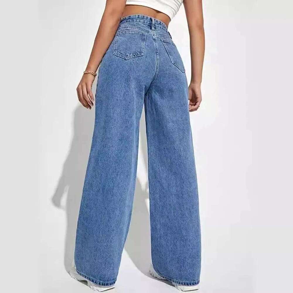 Fashion retro blue jeans women y2k street baggy straight High waisted all-in-one slim pants X251224