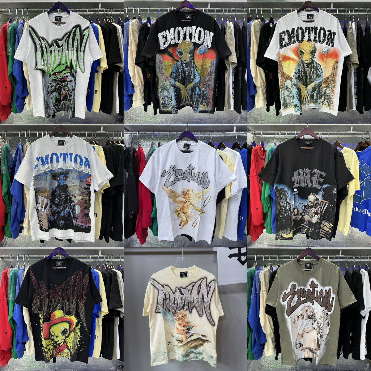 MIXED shirt emotions shirts men rhinestone designer t shirt y2k graphic tee summer loose fit top campus fashion tshirt casual cotton shirts hip hop tees SIZE S M L XL