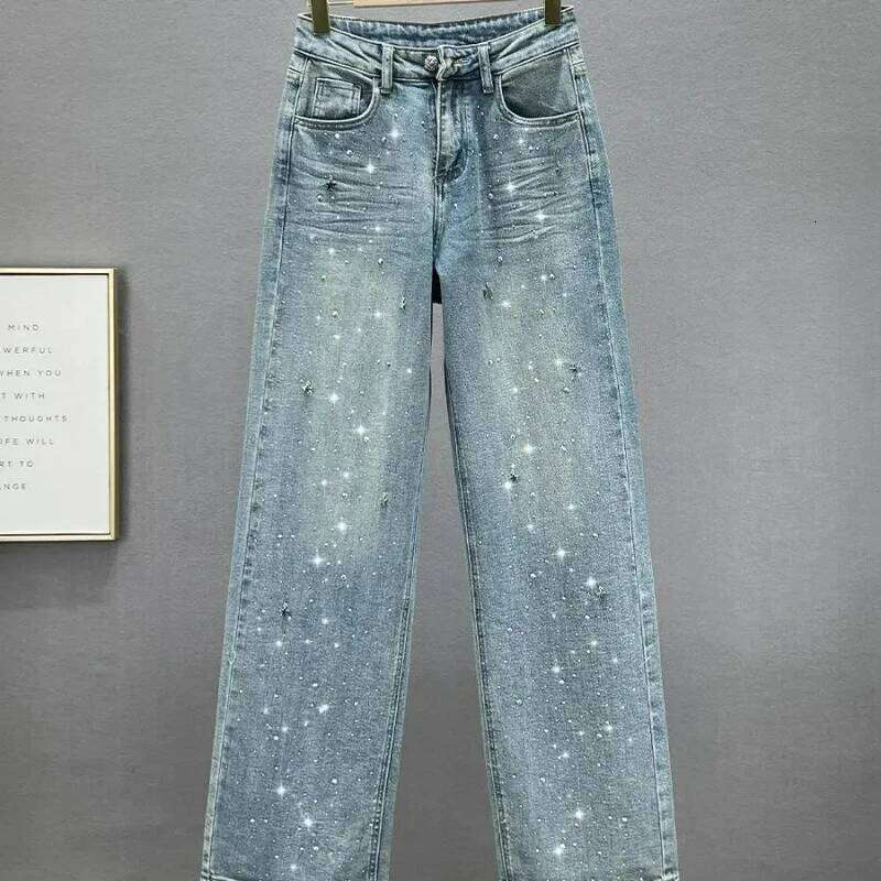 New Rhinestone XINGX Pendant Design High Waist Wash Jeans Women's Summer Loose Slimming and All-Matching Straight-Leg Pants X251224