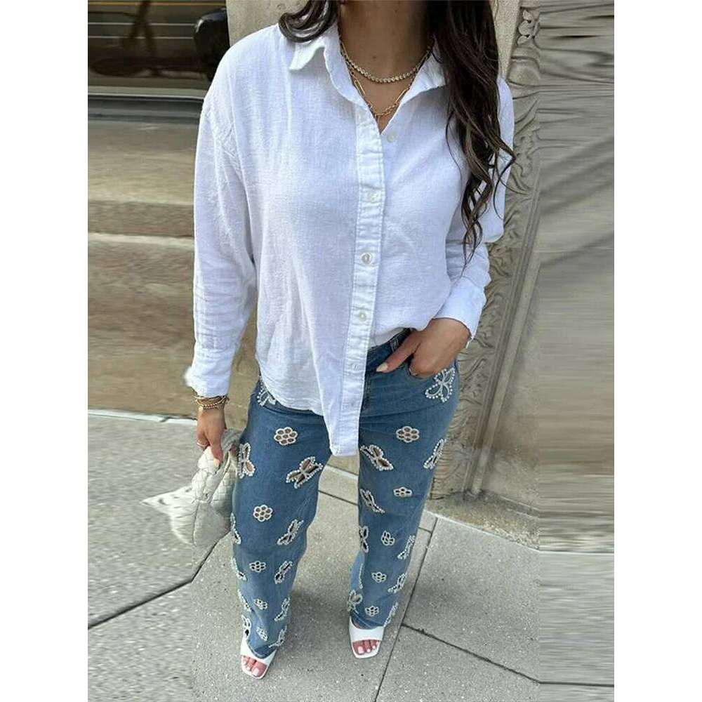 Street Pearl Hollow Women's Jeans Zipper Pockets High Waist Blue Denim Trousers 2025 Autumn Winter Lady Y2K Outwear X251224