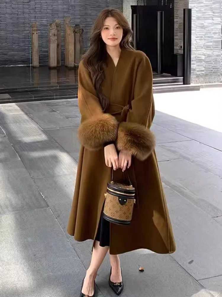 DFDG Caramel Brown Temperament Fashionable 2024 Autumn And Winter New Mid To Long Woolen Coat Jacket For WomenT251224