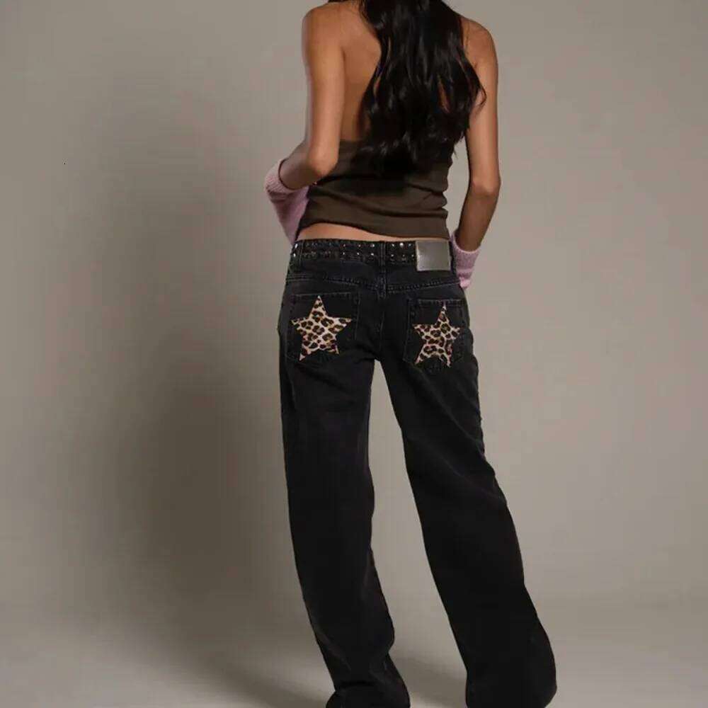 Vintage Five-Pointed Star Print High Waited Woman Street Harajuku Baggy Jeans Women Clothing Casual Straight Denim Pants X251224
