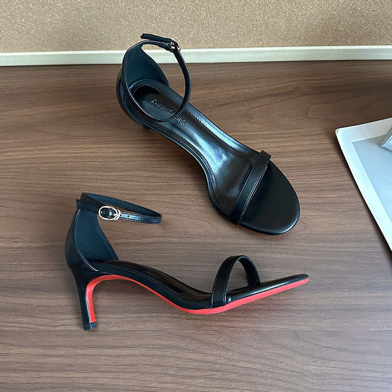 High Heels Women 2025 Summer New Black One Strap Sexy Internet Celebrity Red Bottom Thin Heel Sandals ddmysaturn