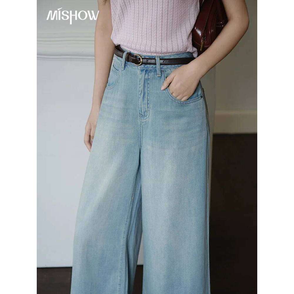 MISHOW Women Flower Embroidery Wide Leg Pants 2025 Summer Office Lady Fashion High Waist Slim Jeans Female Clothing MXE37K0991 X251224