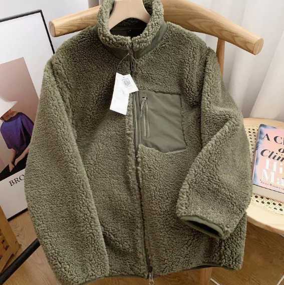 Couple-style fall-winter loose, windproof, pocketed, crew-neck, warm sheepskin coat H251224