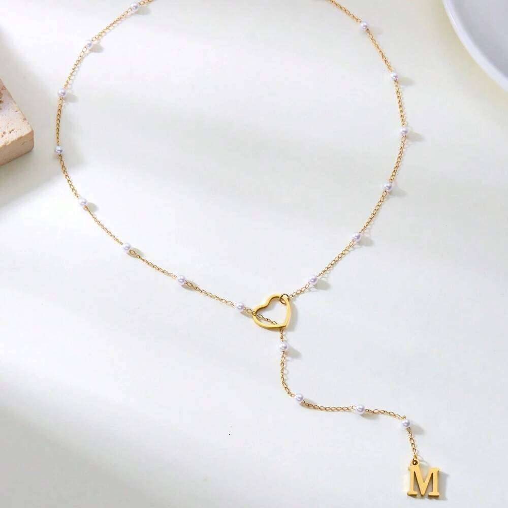 Dainty Gold Plated Stainless Steel Heart Letter Pendant for Women Choker Initials Necklace Gift For Girlfriend Mom 25H1224