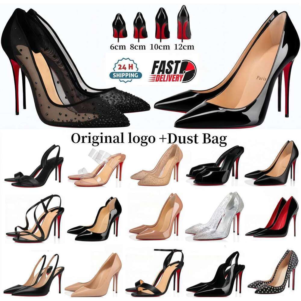 Brand High heels Red Shiny Bottomshoes Women 6cm 8cm 10cm 12cm Heel Nude Black patent Leather Pumps Stiletto Peep Toe Sandals Genuine Leather with Dust Bag Size 34-44