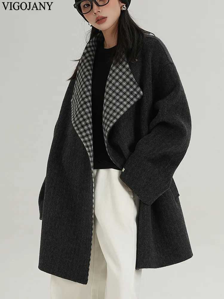 Women Black Nature 100 Wool Long Coat 2025 Elegant Long Sleeve Cashmere Jacket Winter Lady Casual Turndown Collar Woolen CoatT251224