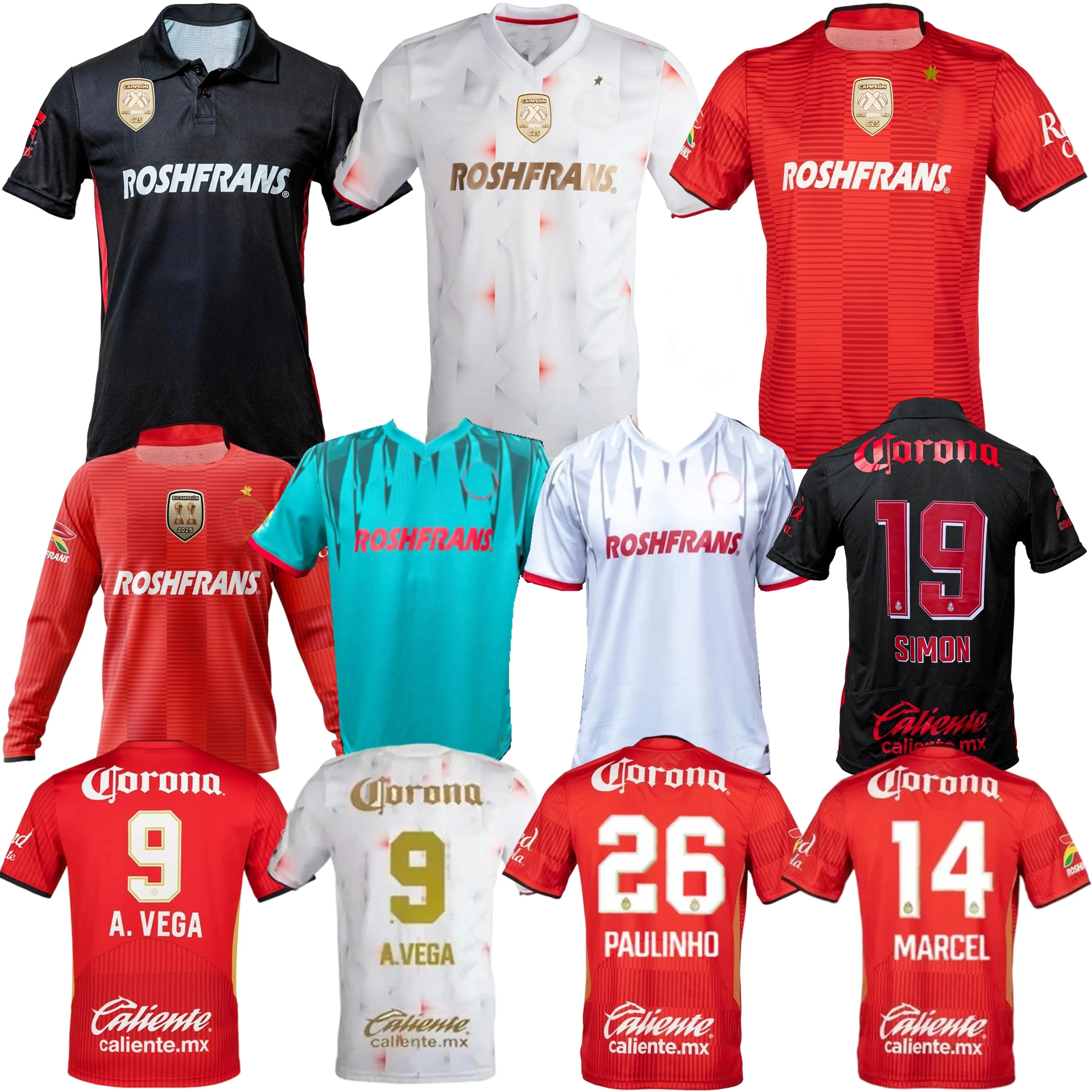 2025 2026 Deportivo Soccer Jerseys Toluca A.VEGA J.ANGULO DOMINGUEZ MARCEL F.PEREIRA J.GALLARDO MORALES HELINHO football men kids shirt