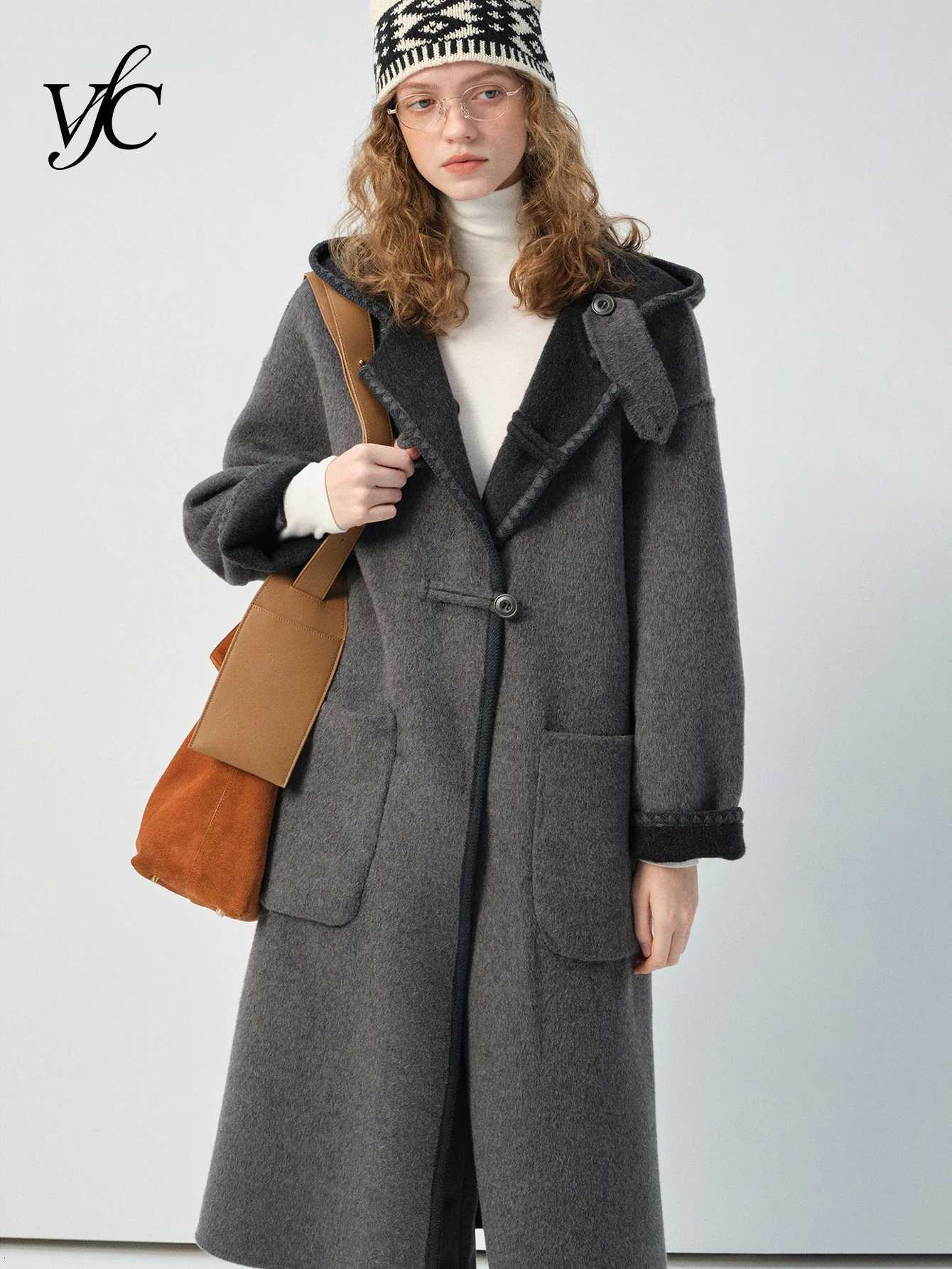 Vega Chang New Autumn and Winter Double-Sided Woolen Coat with Hood Wool MaterialT251224