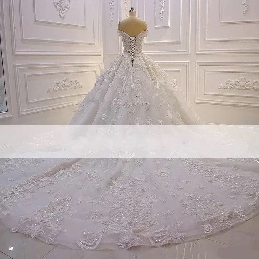 Luxury A Line Wedding Dresses 2025 Beaded Off Shoulder Lace Appliques Plus Size Bridal Party Gowns Robe De Marriage D24