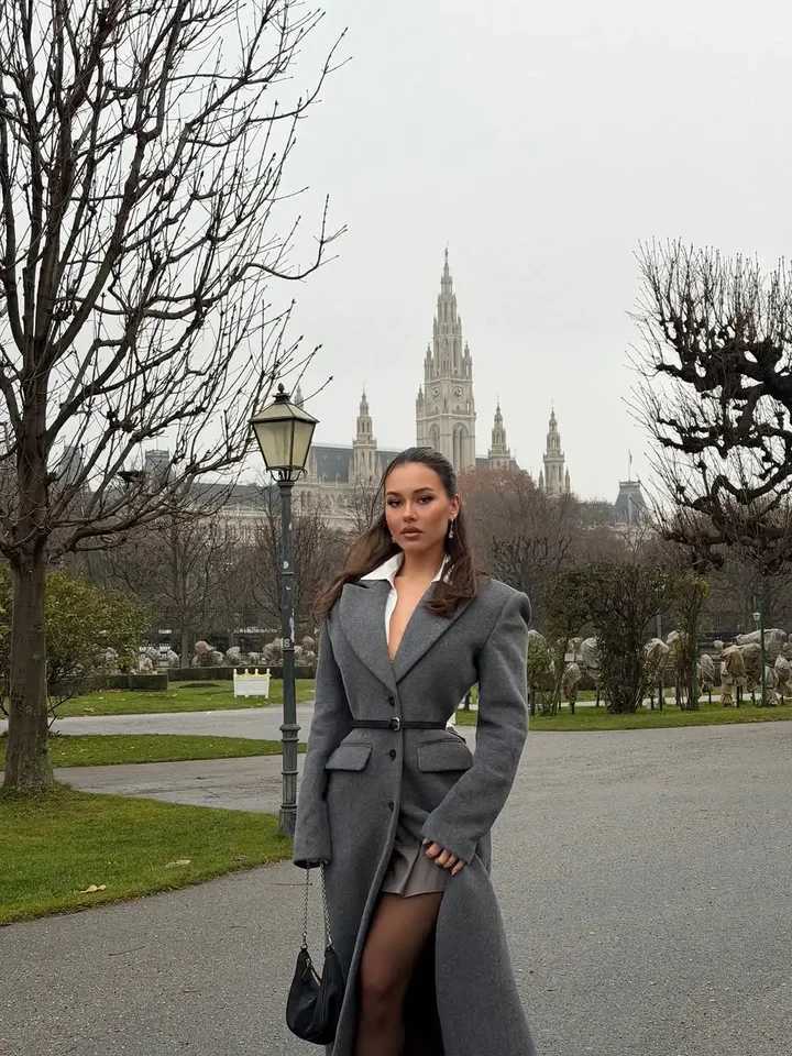 Grey Lapel Long Woolen Blend Overcoat Women Elegant Full Sleeve Single Breasted Waist Cinching Coat Lady Daily Street OuterwearT251224