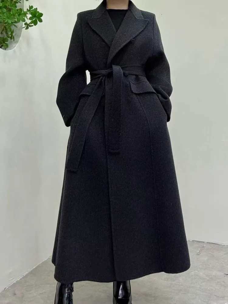 BJTZ Fashion Double-Faced Wool Coat Women 2025 Waist-Defined Longline Trench Coat Autumn Winter Luxury Outerwear Chic ElegantT251224