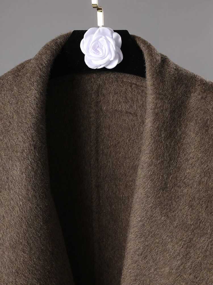 EWQ Long Brown Woolen Coat Beautiful Clothing Overcoat Long Double-faced Cashmere Coat Kaschmir Mantel 2025 Autumn OuterwearT251224