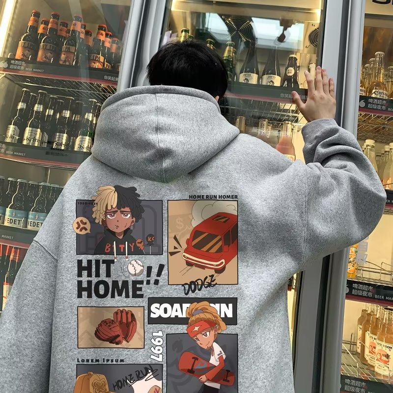 Fleece Lined & Thickened Oversized Couples Hoodie, Trendy Versatile BF-Style Ins Fashion, Hong Kong Style Outerwear for Men, Fall & Winter