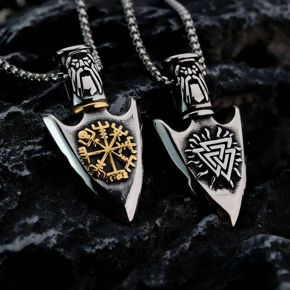 European and American Viking Compass Rune Arrow Titanium Men's Creative Stainless Steel Pendant Necklace X251224