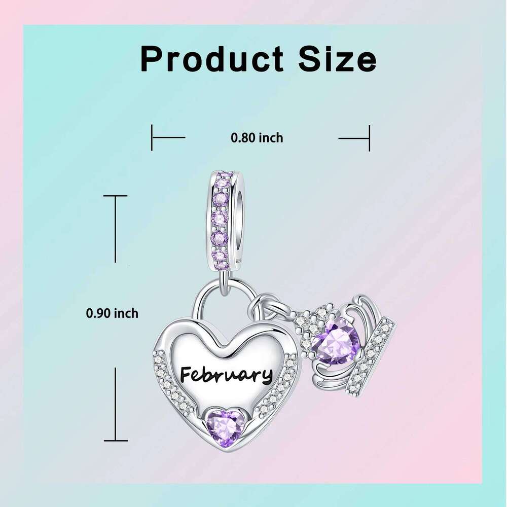 925 Sterling Silver January-December Birthday Stone Love Zircon Pendant Bead Fit Charms Necklace Bracelet Women Jewelry DIY Gift X251224