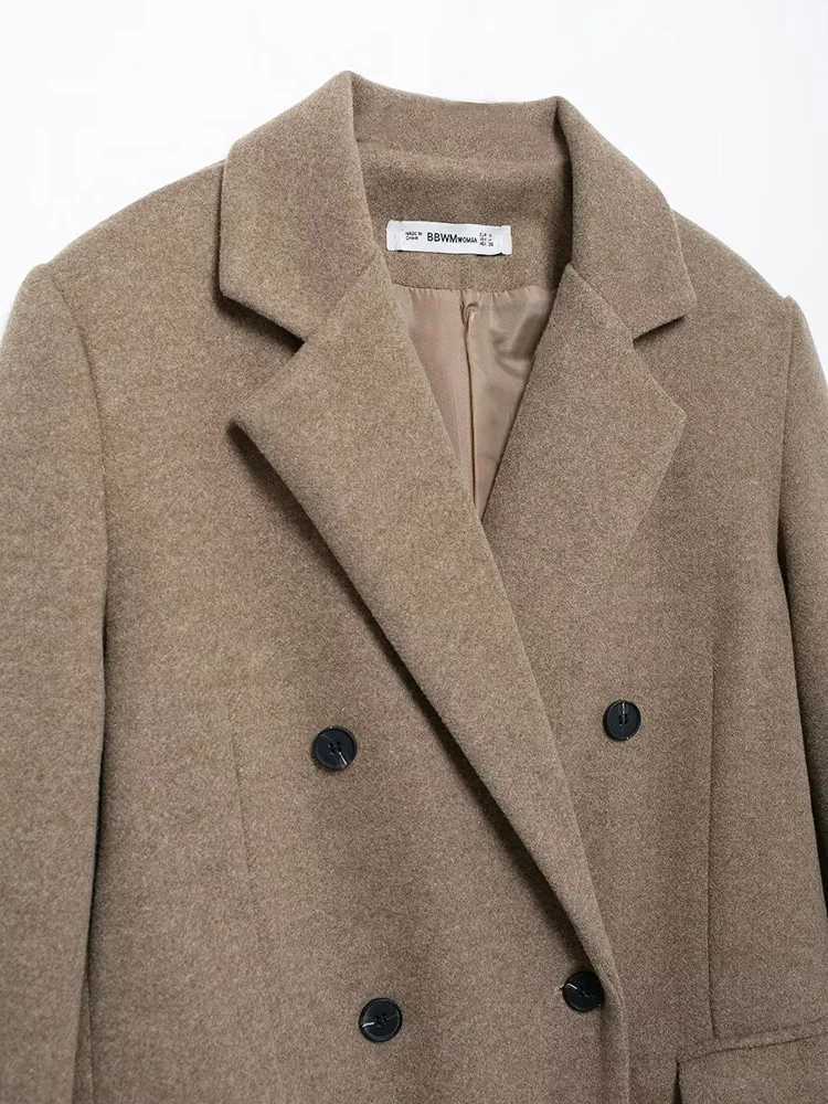 The New Female Fashion For Autumn/Winter 2024 Simple Double-Breasted Woolen Coat With PocketT251224