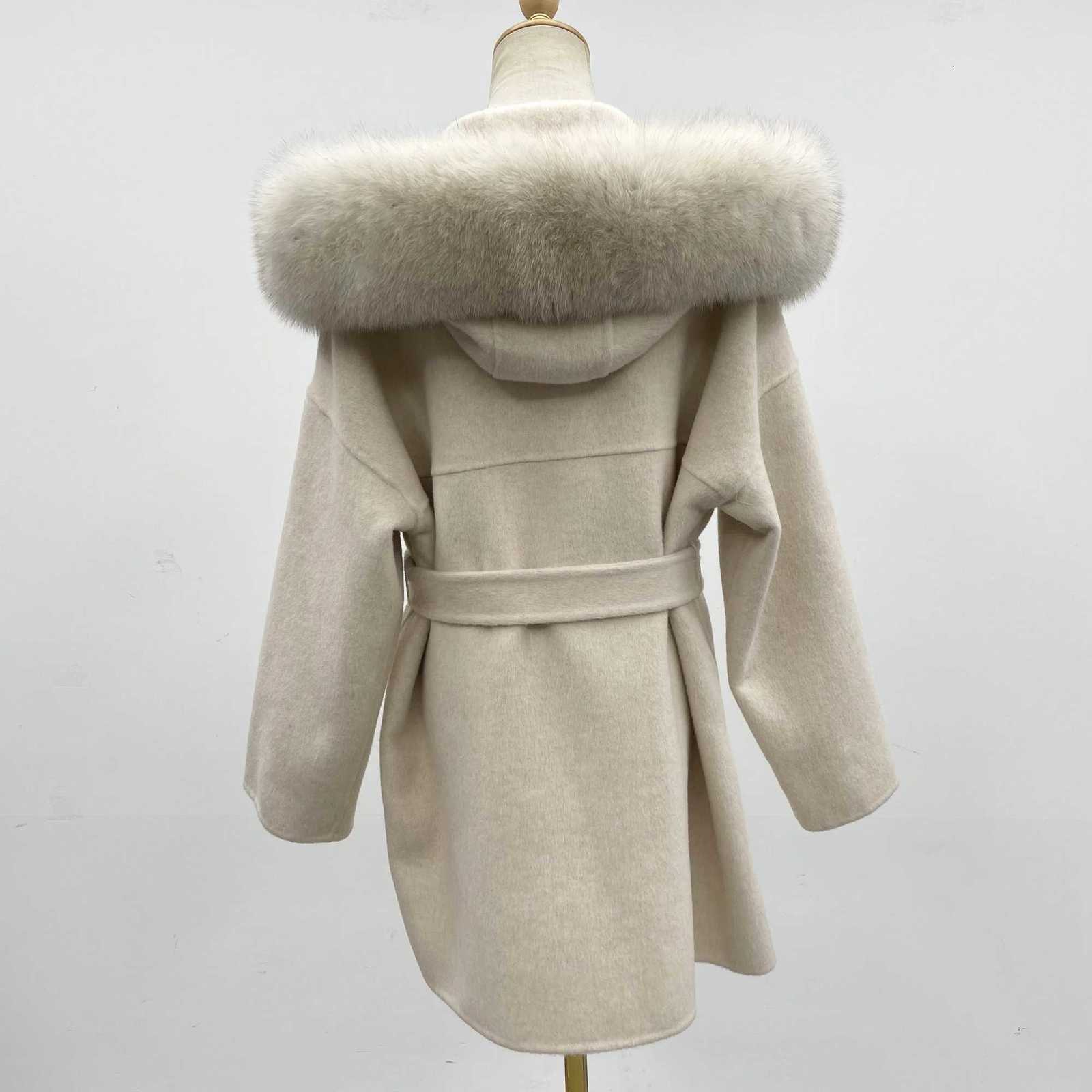 Cashmere Jacket Women Ladies Hand Made Women Fox Fur Collar Wool Coat Casual Winter Wool Jacket Woolen Overcoat Cashmere CoatT251224