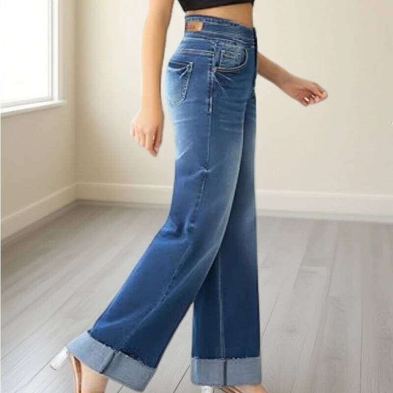 Women Jeans Stretchy High Waist Wide Leg Denim Pants Flared Trousers Loose Straight Fit Fashion Comfortable Casual Wear X251224