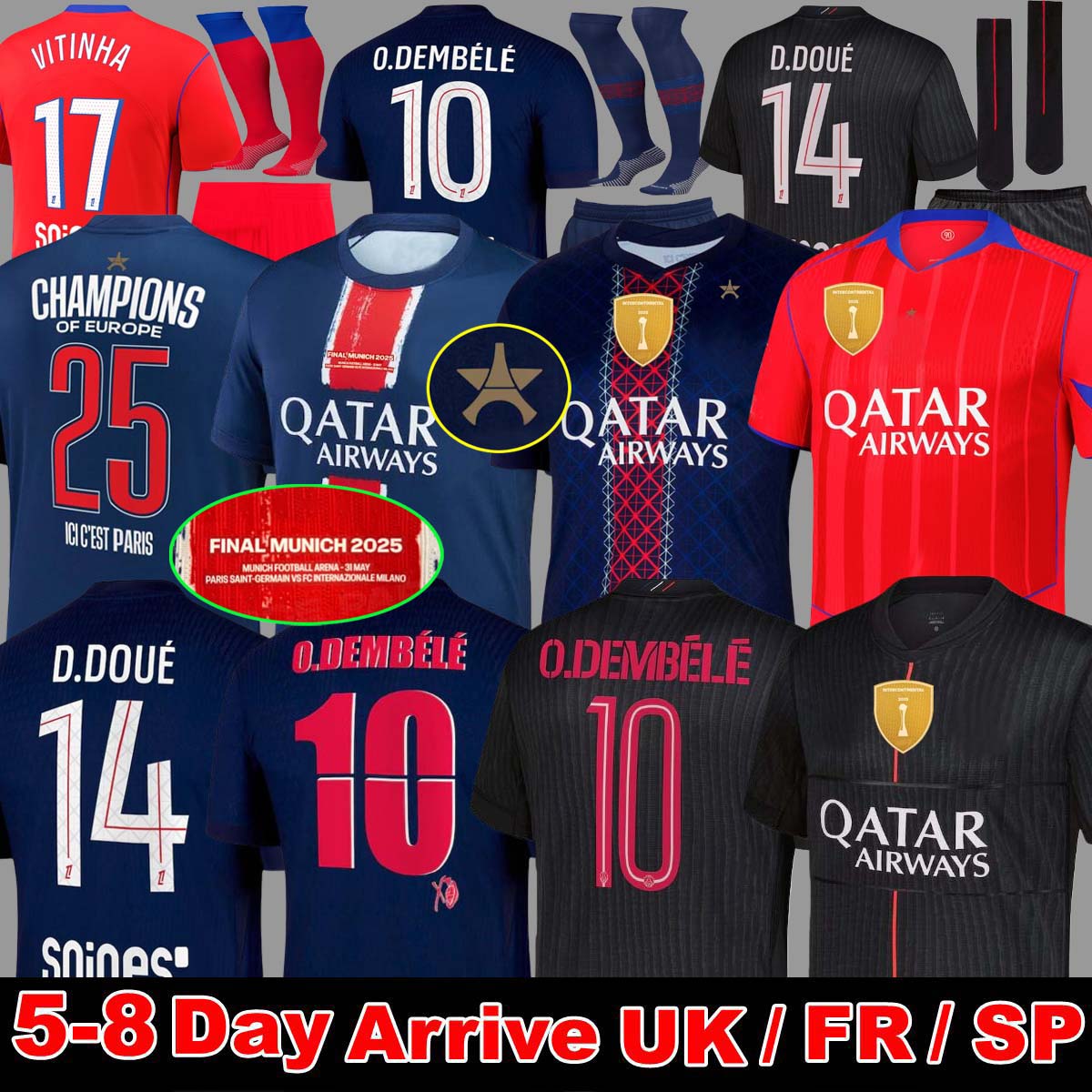 25 26 D.DOUE KVARATSKHELIA Maillot de Foot Joao Neves 4TH Jerseys Marquinhos O.Dembele Barcola Asensio Hakimi Ugarte Futebol camisa 2025 2026 Hommes Enfants Men Kit99