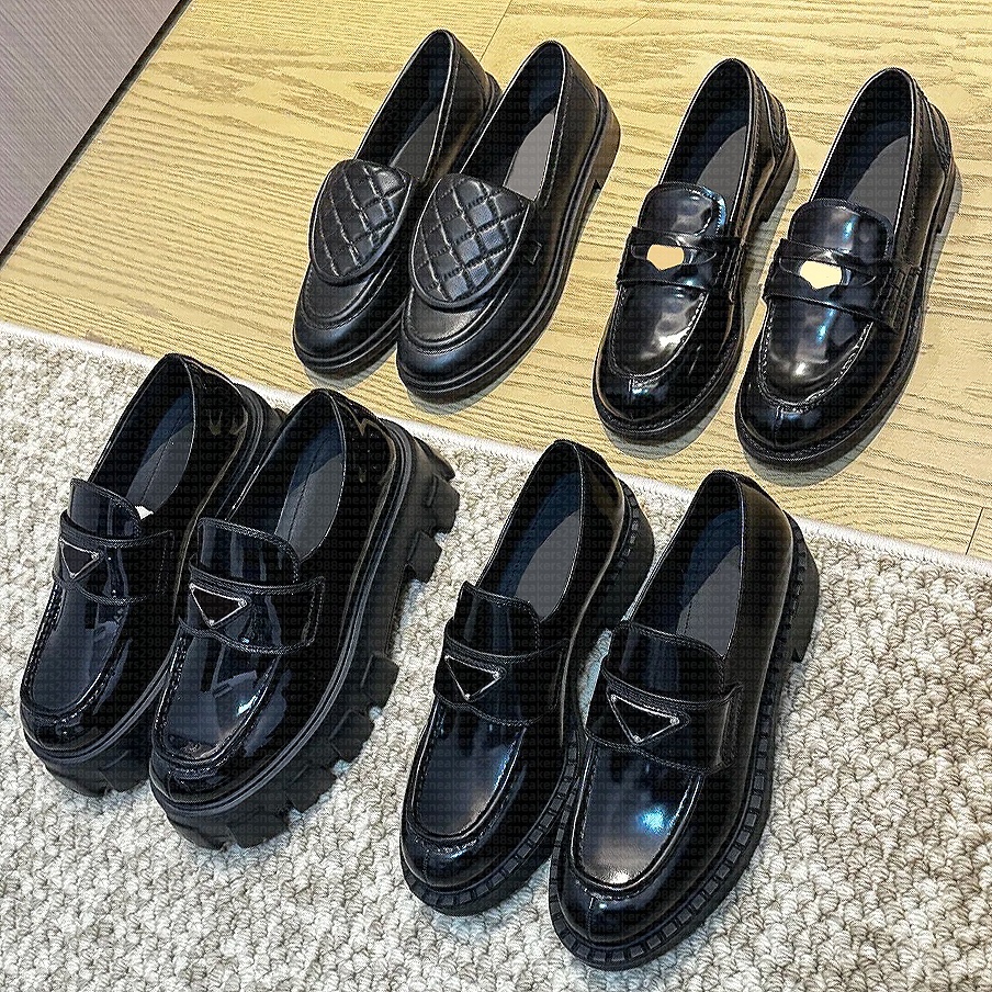 Designer dress shoes loafers Women thick soled quilted leather cover mule patent casual shoes metal buckle black flat shoes mule ox jin soft leather shoes 35-44