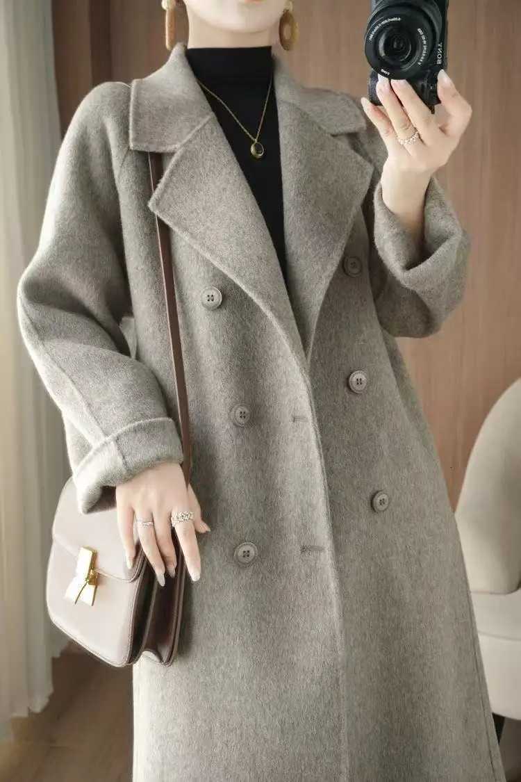 Dark Gray Double-Sided Woolen Coat For Women In Autumn And Winter 2025 New Hepburn Style High-End Mid Length JacketT251224