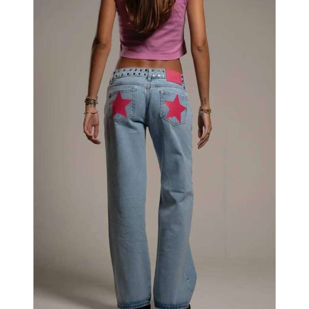 Vintage Five-Pointed Star Print High Waited Woman Street Harajuku Baggy Jeans Women Clothing Casual Straight Denim Pants X251224