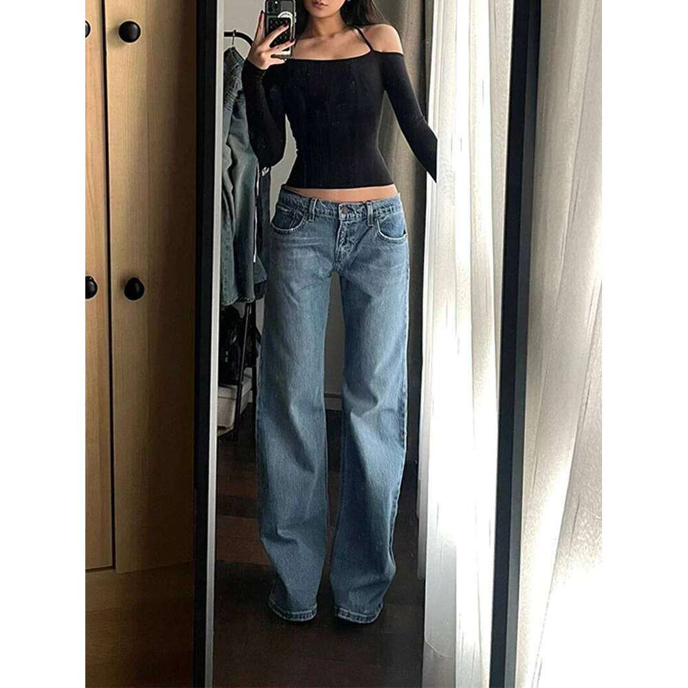 Y2K Baggy for Women Trendy Low Rise Casual Straight Leg Boyfriend Jeans Denim Pants with Pocket Streetwear X251224