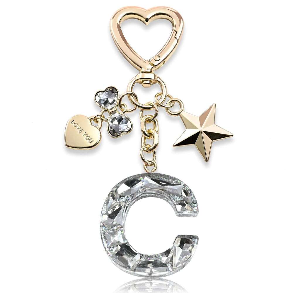 Hot-Selling Initial English Star Heart Bow Keychain Shiny Pendant Bag Accessory