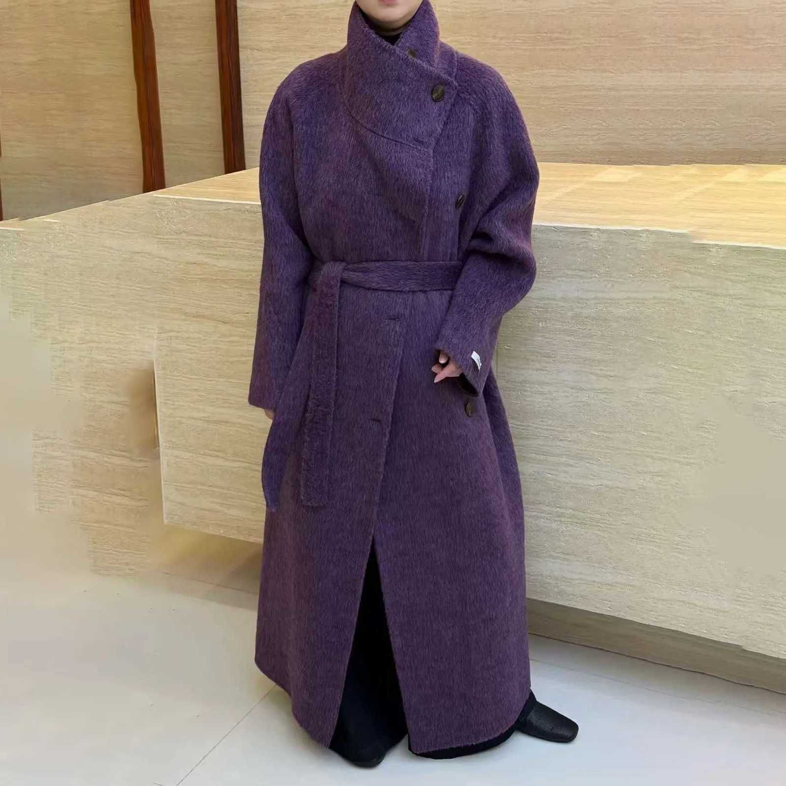 BJTZ Lace-up Tie-waist Single Breasted Long Woolen Coat For Woman 2025 Winter New Loose Versatile Office Lady Temperament JacketT251224